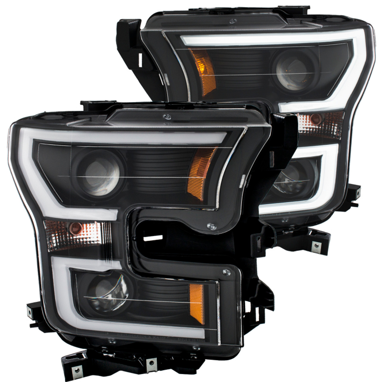 ANZO 2015-2016 Ford F-150 Projector Headlights w/ Plank Style Design Black w/ Amber - 111347