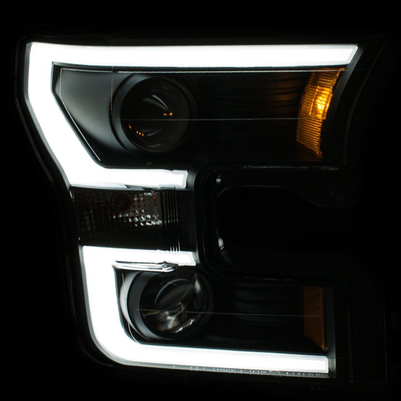 ANZO 2015-2016 Ford F-150 Projector Headlights w/ Plank Style Design Black w/ Amber - 111347