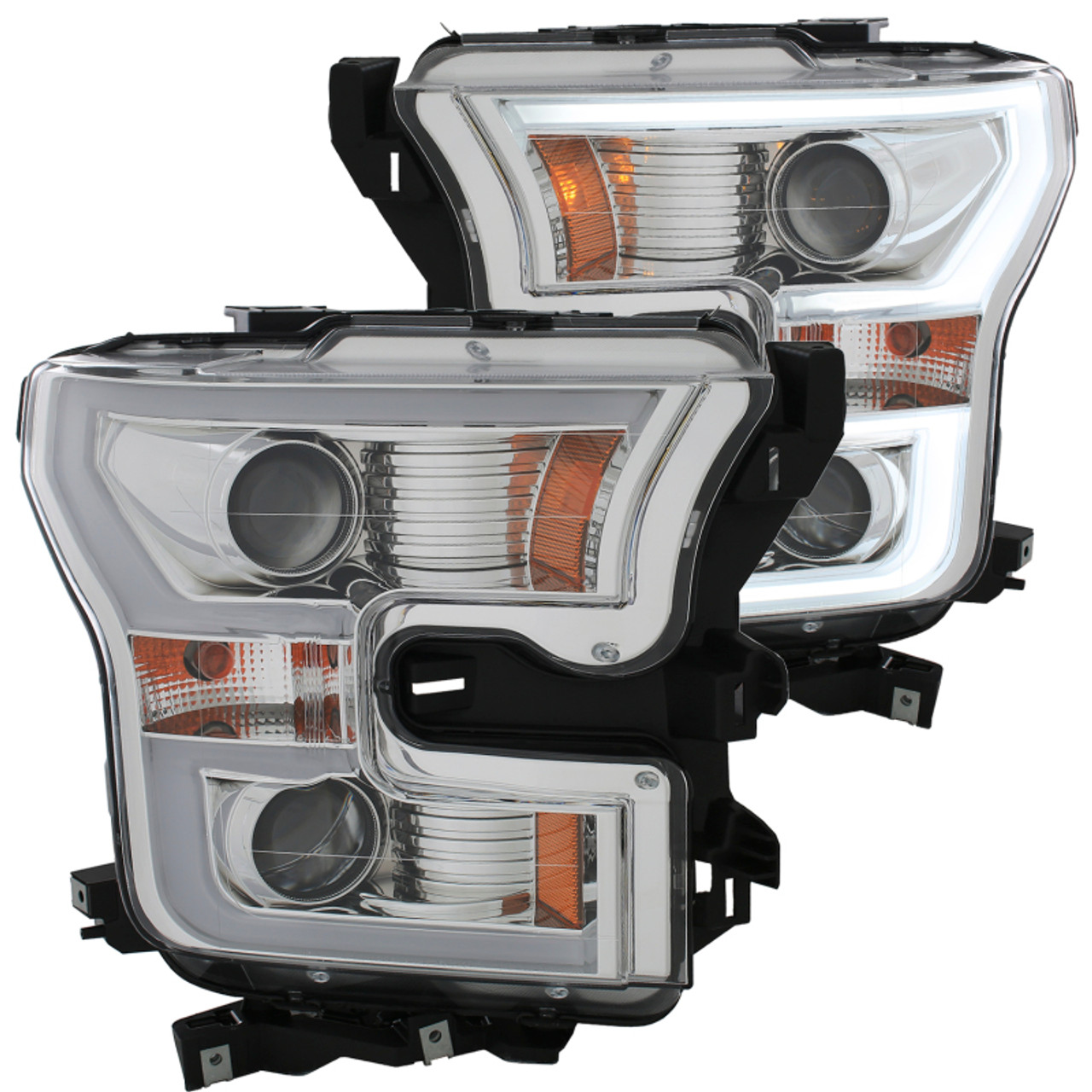 ANZO 2015-2016 Ford F-150 Projector Headlights w/ Plank Style Design Chrome w/ Amber - 111348