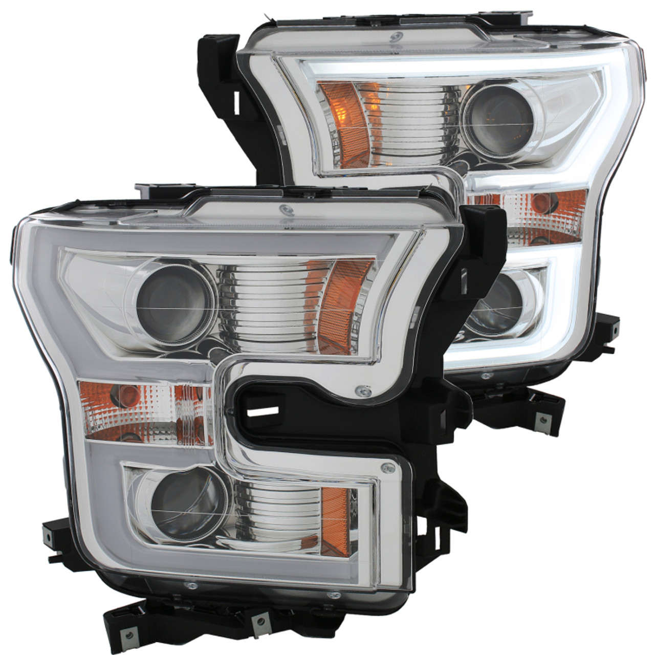 ANZO 2015-2016 Ford F-150 Projector Headlights w/ Plank Style Design Chrome w/ Amber - 111348