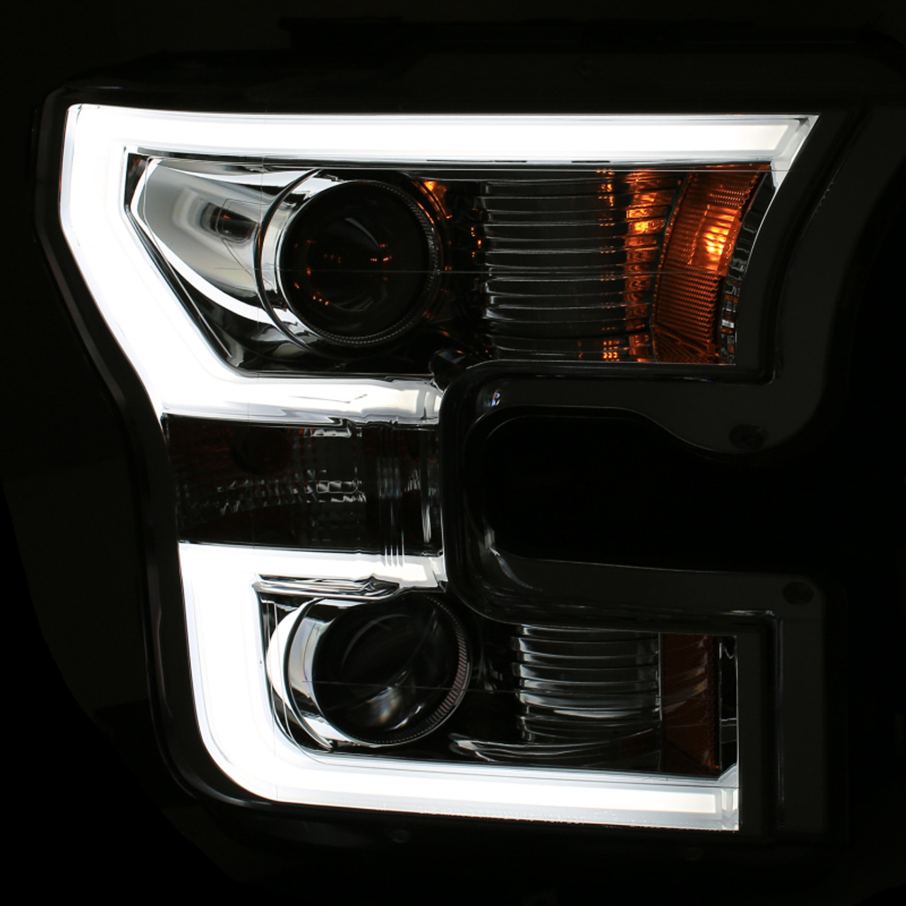 ANZO 2015-2016 Ford F-150 Projector Headlights w/ Plank Style Design Chrome w/ Amber - 111348