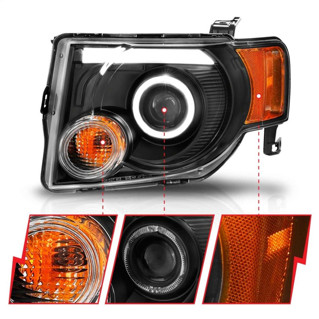 ANZO 2008-2012 Ford Escape Projector Headlights w/ Halo Black - 111355