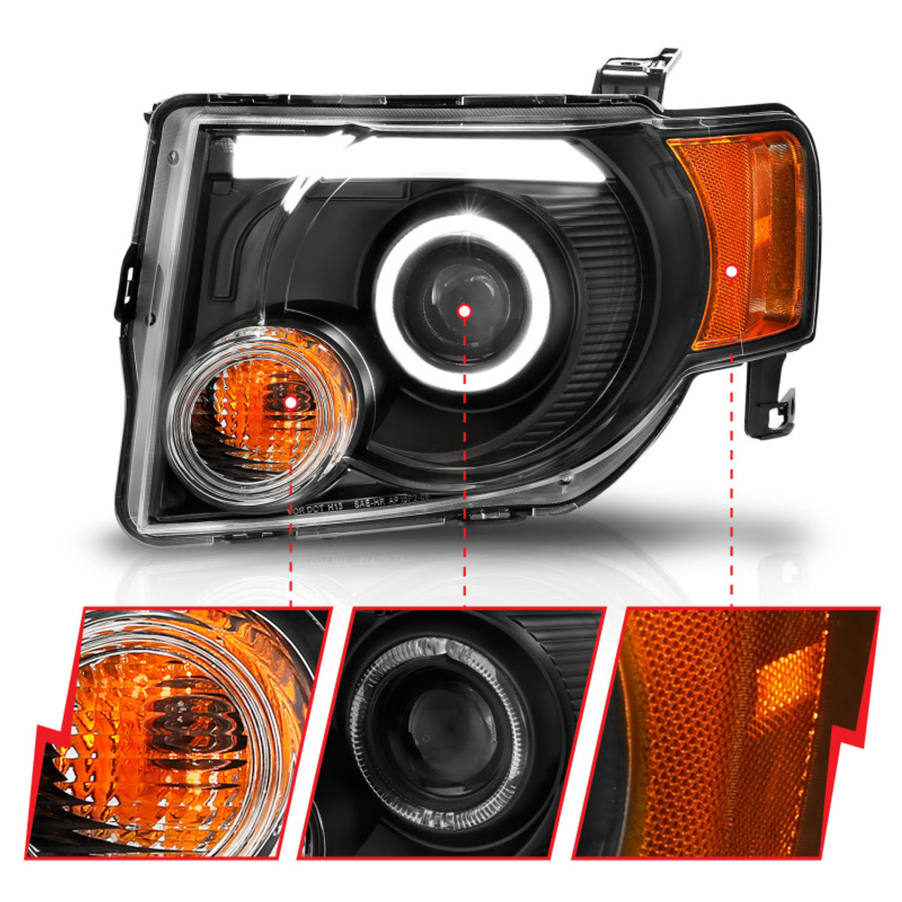 ANZO 2008-2012 Ford Escape Projector Headlights w/ Halo Black - 111355