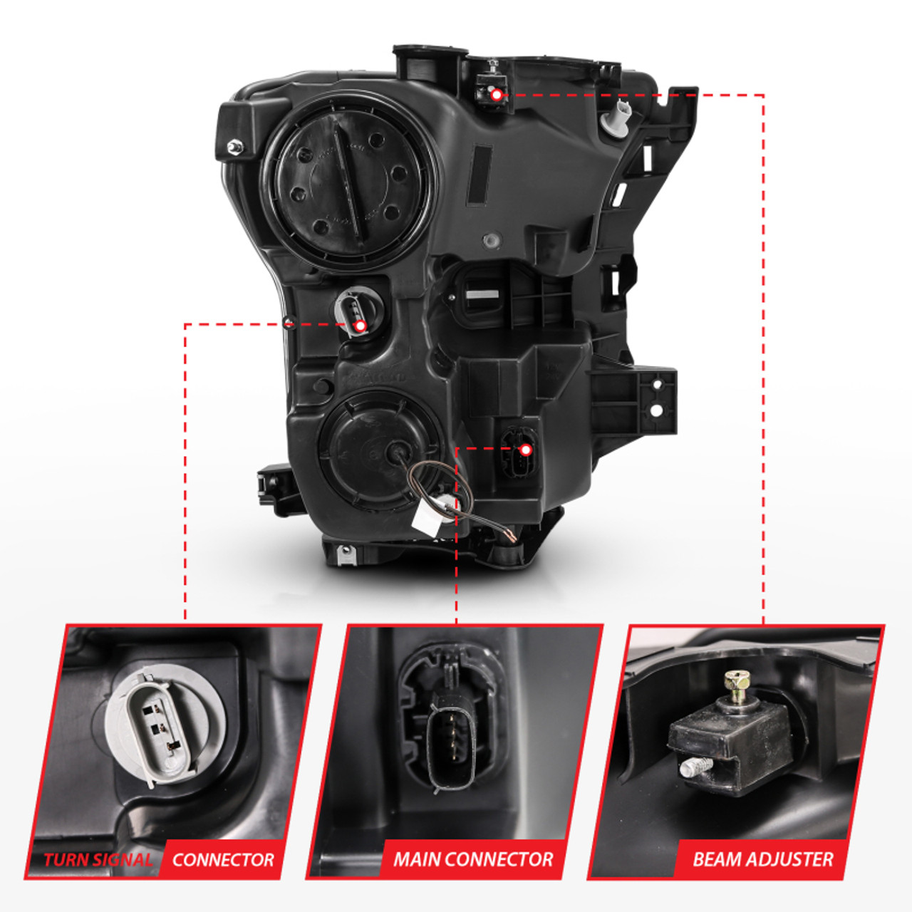 ANZO 2015-2017 Ford F-150 Projector Headlights w/ Plank Style Switchback Black w/ Amber - 111357
