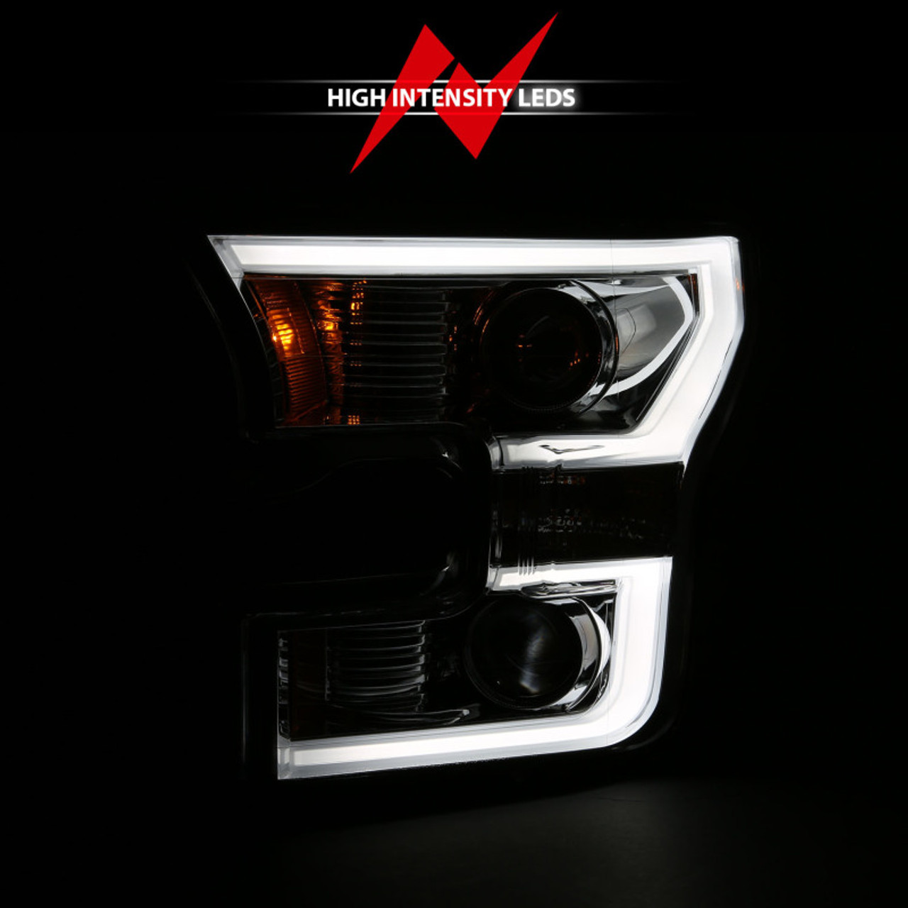 ANZO 2015-2017 Ford F-150 Projector Headlights w/ Plank Style Switchback Chrome w/ Amber - 111358