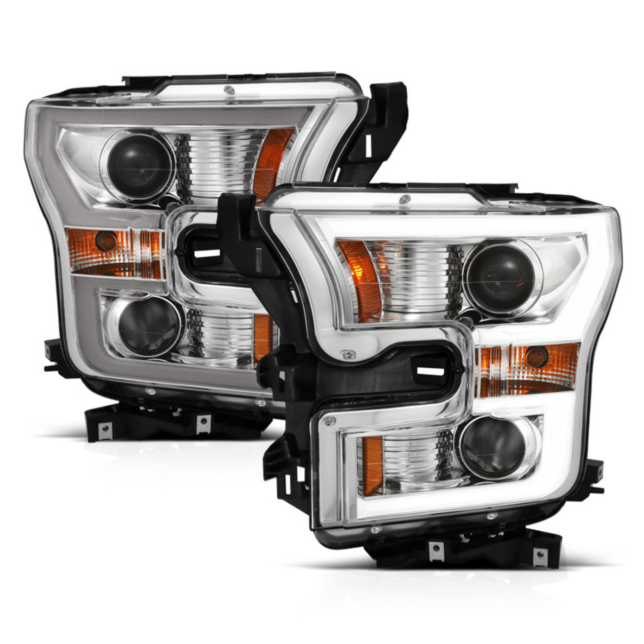 ANZO 2015-2017 Ford F-150 Projector Headlights w/ Plank Style Switchback Chrome w/ Amber - 111358