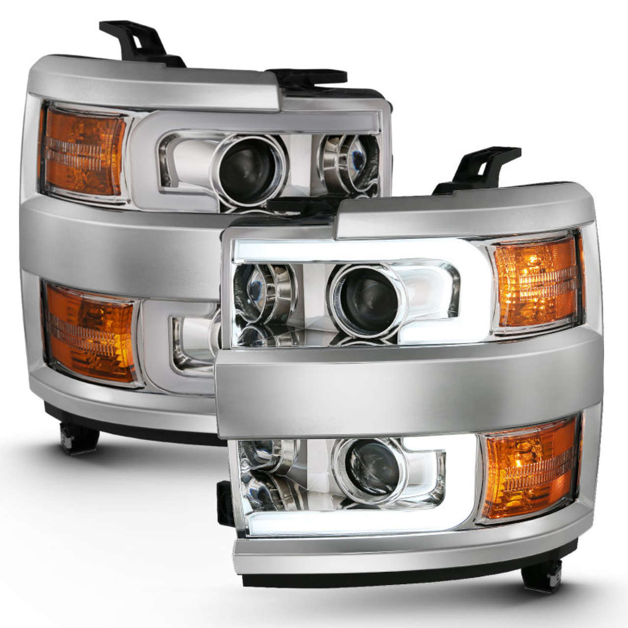 ANZO 2015-2016 Chevrolet Silverado Projector Headlights w/ Plank Style Design Chrome w/ Amber - 111360