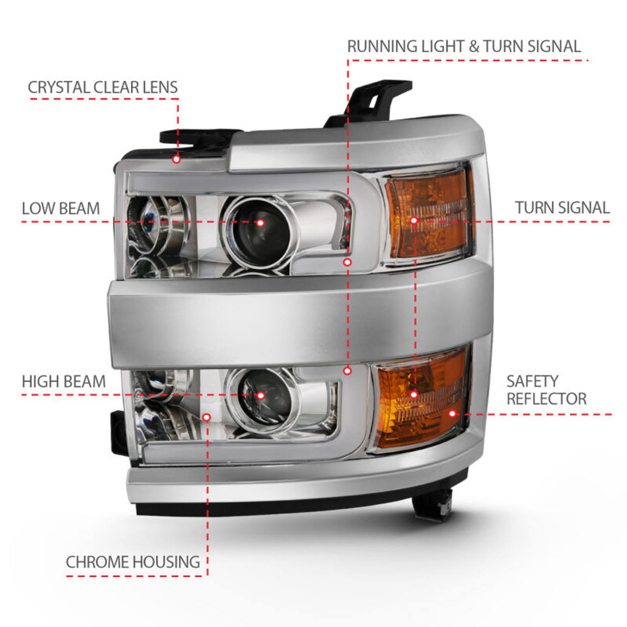 ANZO 2015-2016 Chevrolet Silverado Projector Headlights w/ Plank Style Design Chrome w/ Amber - 111360