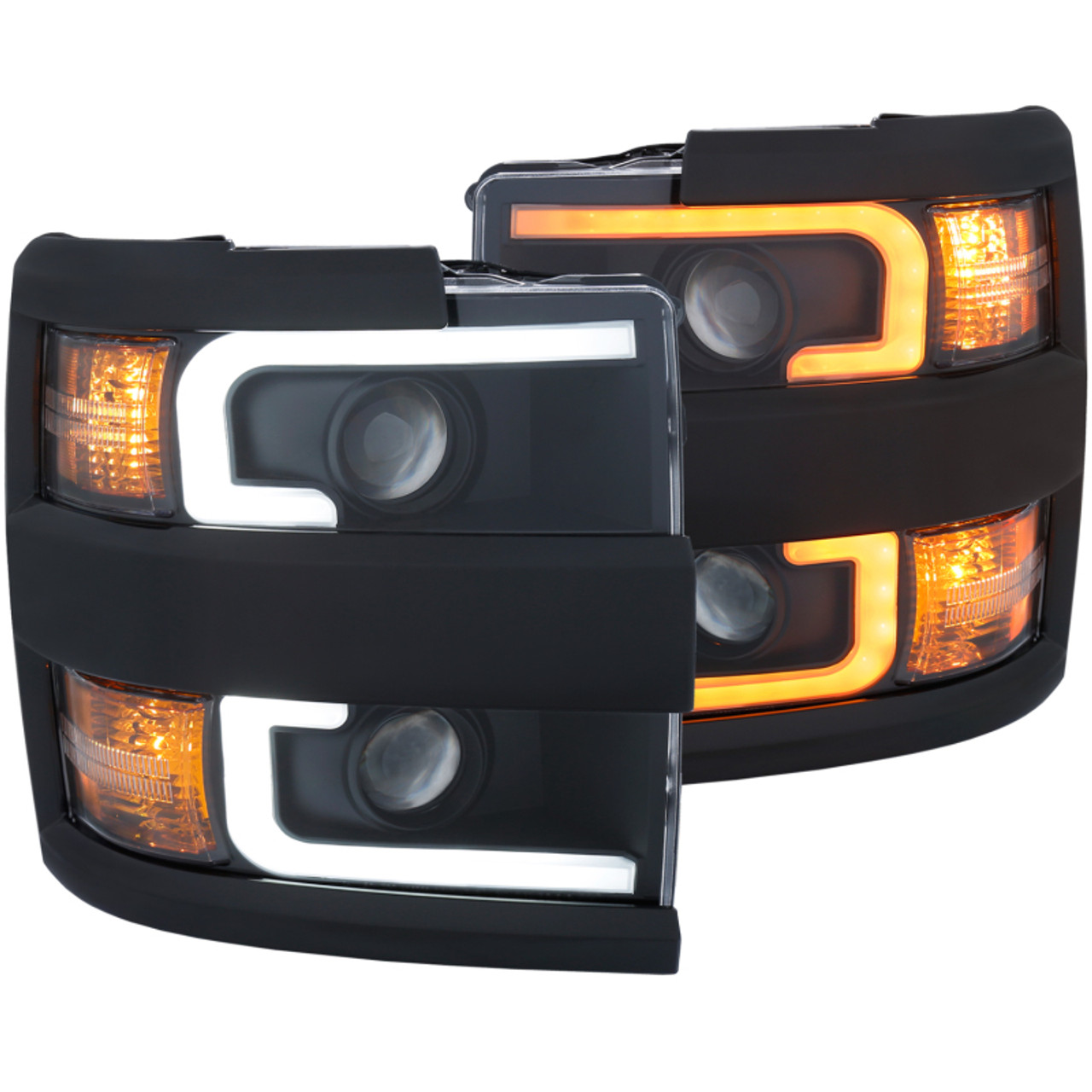 ANZO Projector Headlights 15-17 Chevrolet Silverado 2500HD / 3500HD Black w/ Black Rim - 111364