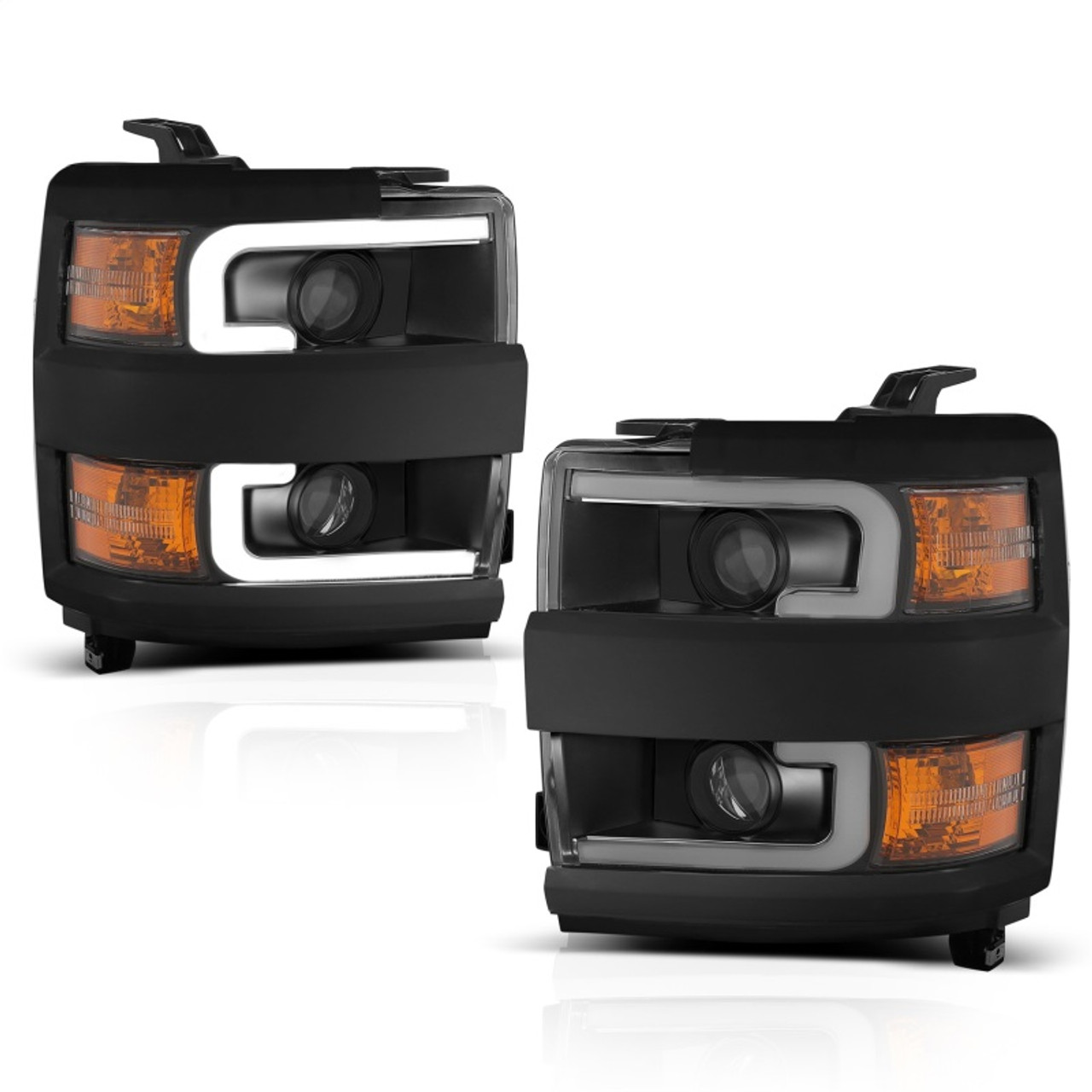 ANZO Projector Headlights 15-17 Chevrolet Silverado 2500HD / 3500HD Black w/ Black Rim - 111364