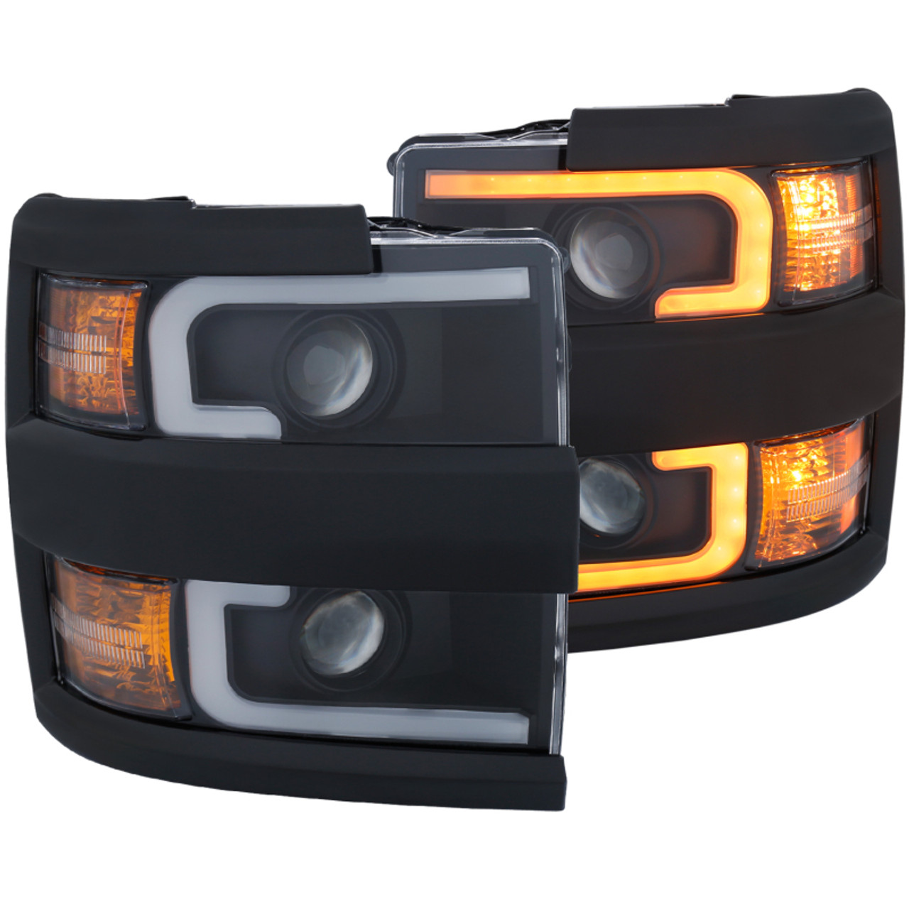 ANZO Projector Headlights 15-17 Chevrolet Silverado 2500HD / 3500HD Black w/ Black Rim - 111364