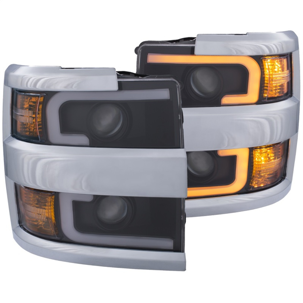ANZO Projector Headlights 15-17 Chevrolet Silverado 2500HD / 3500HD Black w/ Chrome Rim - 111365