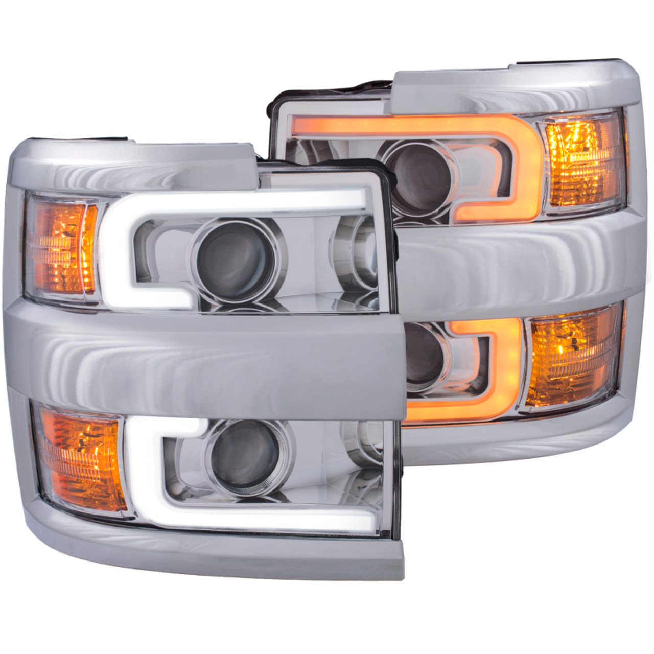 ANZO Projector Headlights 15-17 Chevrolet Silverado 2500HD / 3500HD Chrome w/ Chrome Rim - 111366
