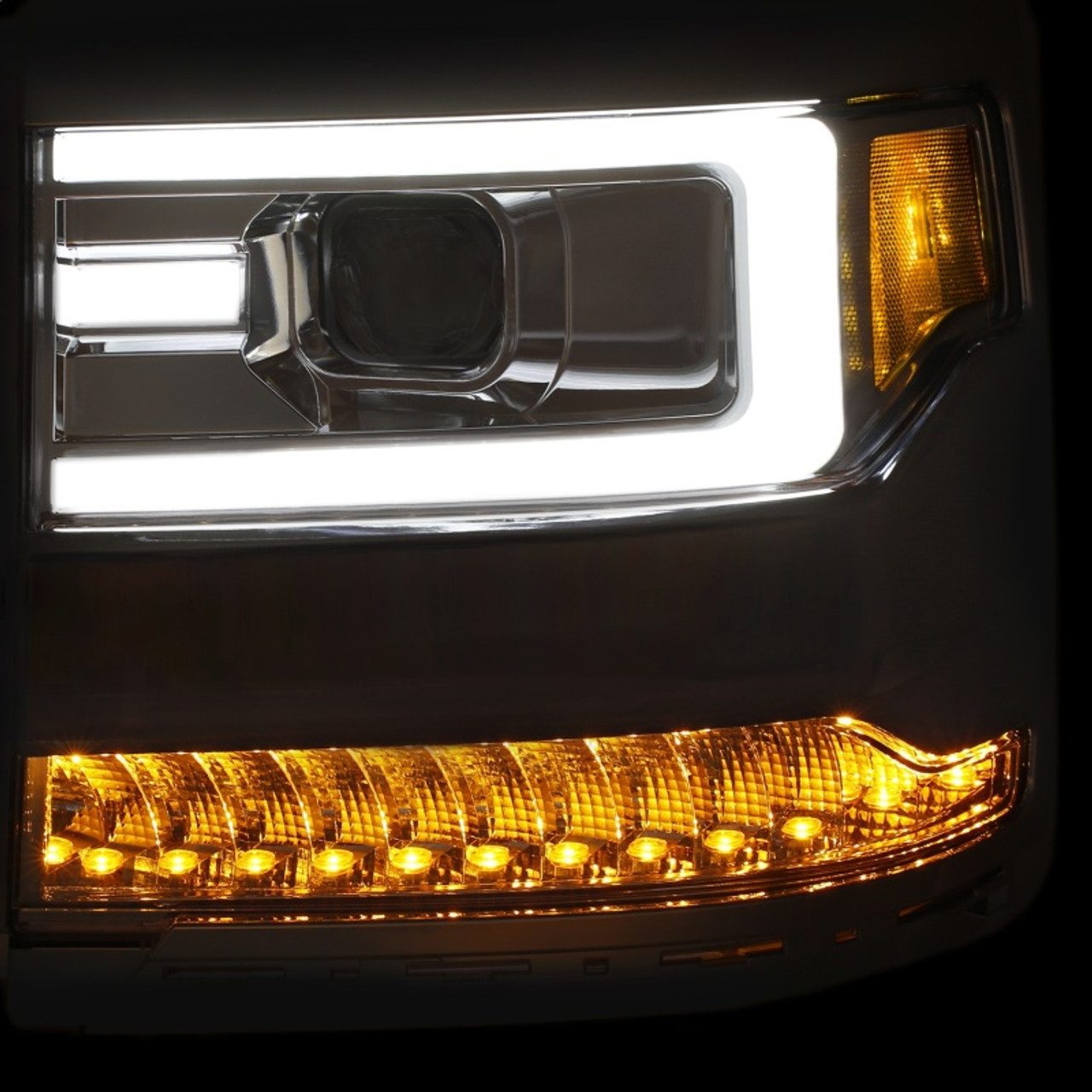 ANZO 16+ Chevy Silverado 1500 Projector Headlights Plank Style Chrome w/Amber/Sequential Turn Signal - 111376