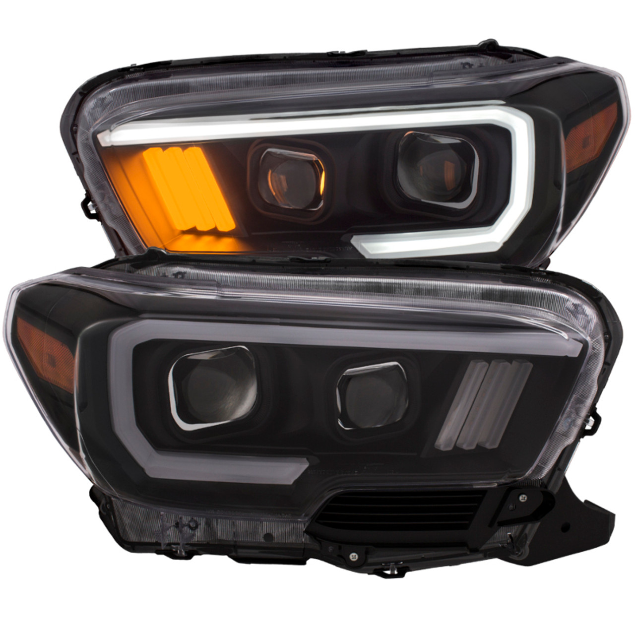 ANZO 2016-2017 Toyota Tacoma Projector Headlights w/ Plank Style Black w/ Amber - 111377