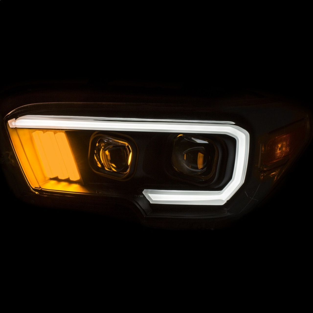 ANZO 2016-2017 Toyota Tacoma Projector Headlights w/ Plank Style Black w/ Amber - 111377