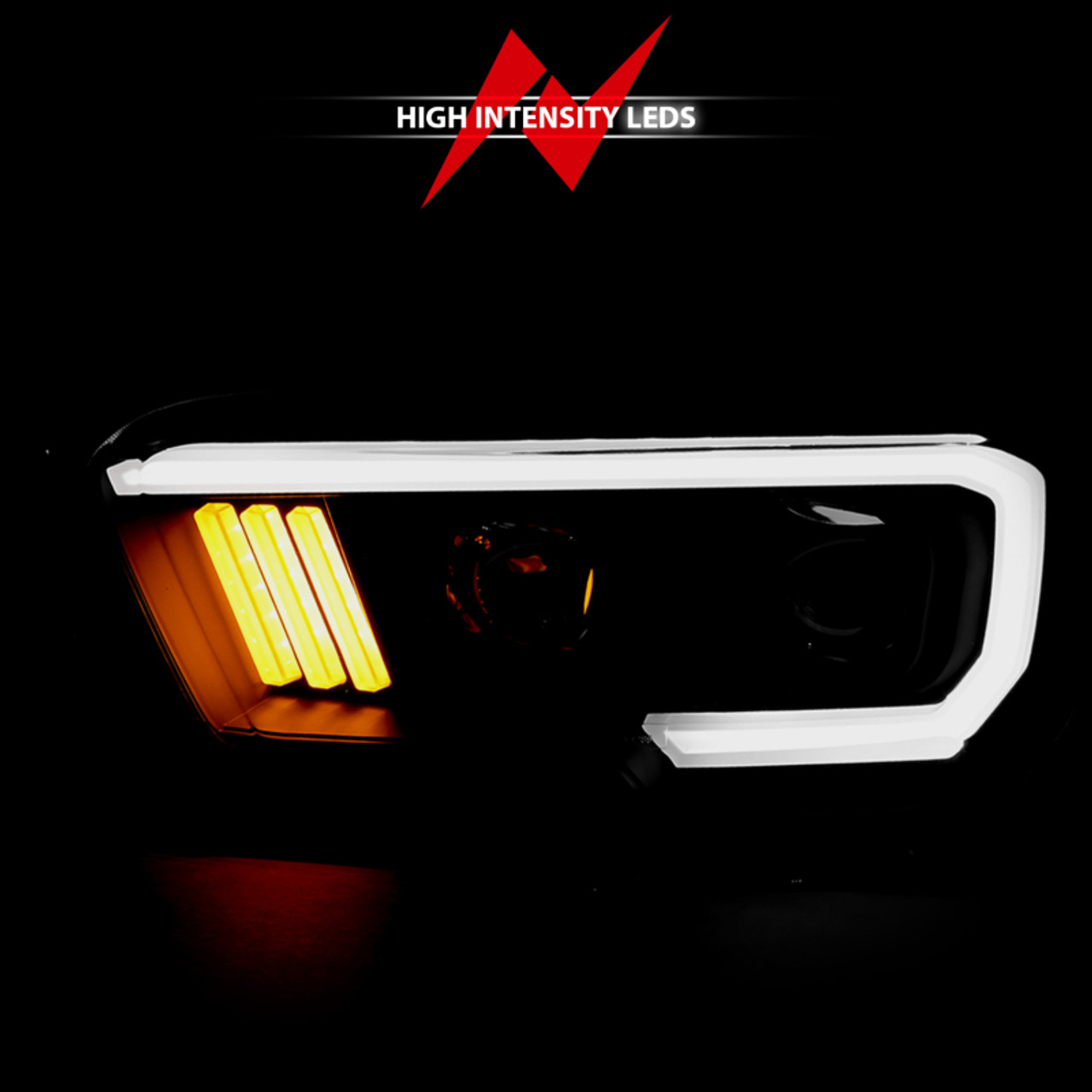 ANZO 2016-2017 Toyota Tacoma Projector Headlights w/ Plank Style Design Black/Amber w/ DRL - 111379