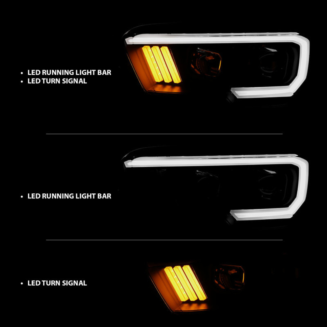 ANZO 2016-2017 Toyota Tacoma Projector Headlights w/ Plank Style Design Black/Amber w/ DRL - 111379