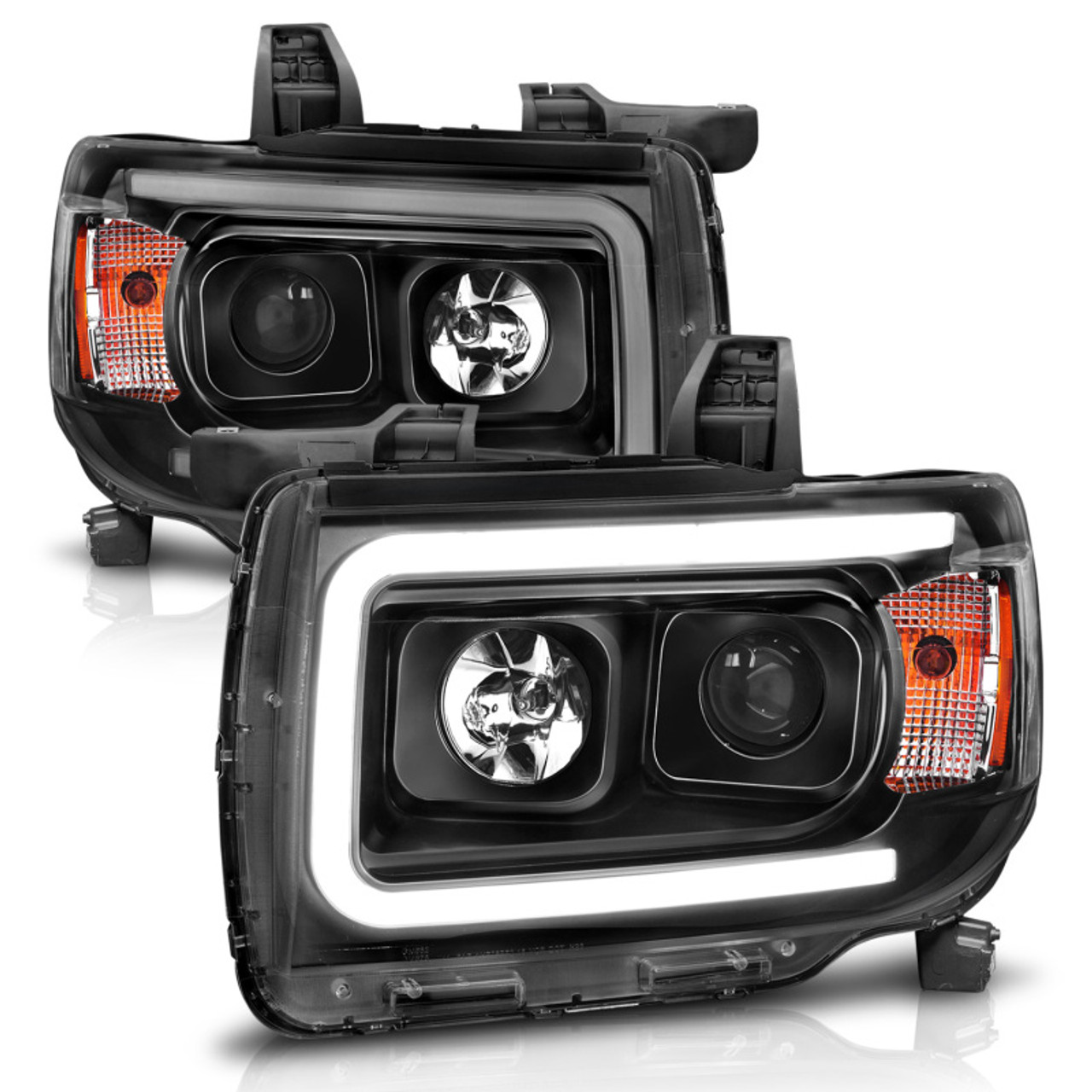 ANZO 2015+ GMC Canyon Projector Headlights w/ Plank Style Design Black w/ Amber - 111381