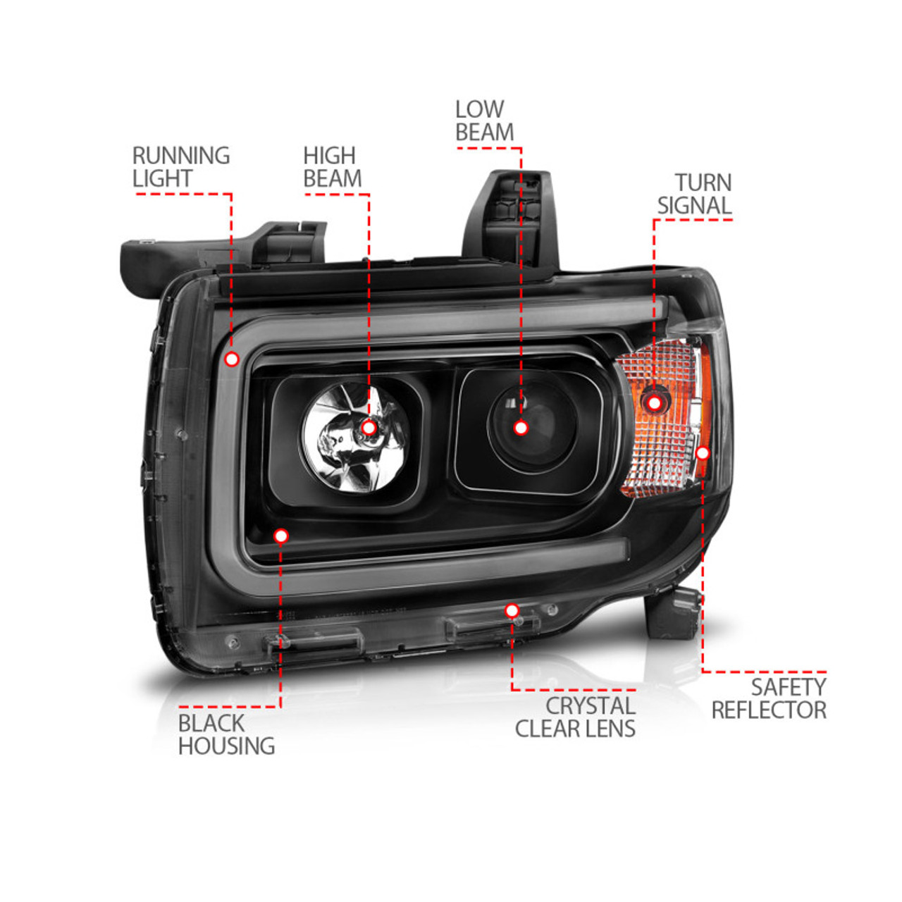 ANZO 2015+ GMC Canyon Projector Headlights w/ Plank Style Design Black w/ Amber - 111381