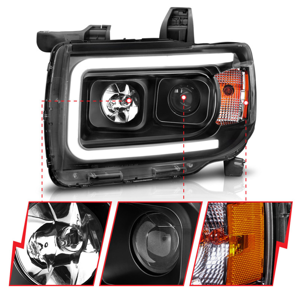 ANZO 2015+ GMC Canyon Projector Headlights w/ Plank Style Design Black w/ Amber - 111381