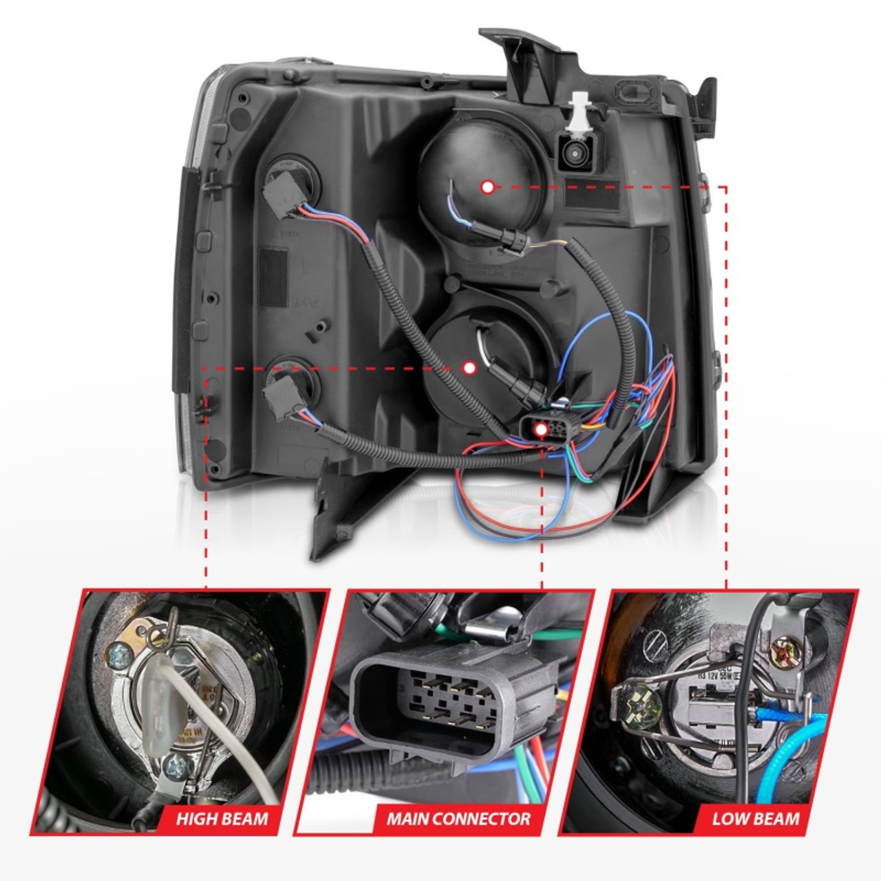 ANZO 2007-2013 Chevrolet Silverado 1500/2500 Projector Headlights w/ U-Bar Switchback Black w/ Amber - 111384