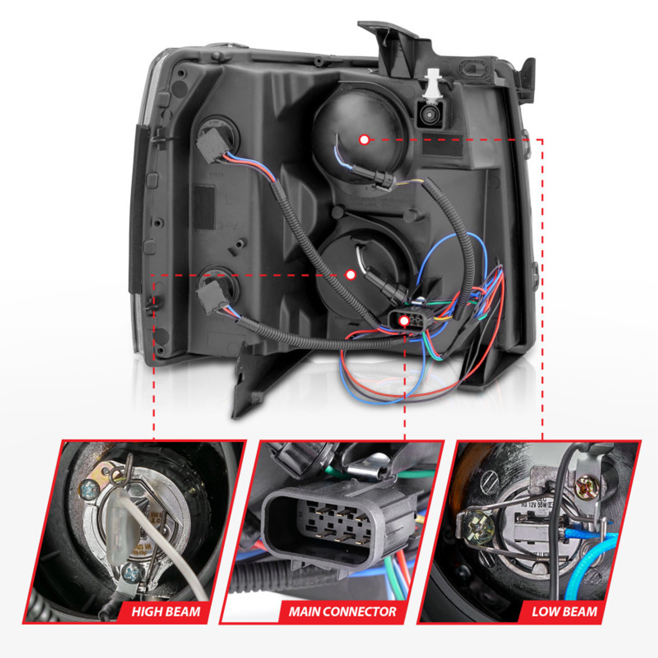 ANZO 2007-2013 Chevrolet Silverado 1500/2500 Projector Headlights w/ U-Bar Switchback Black w/ Amber - 111384