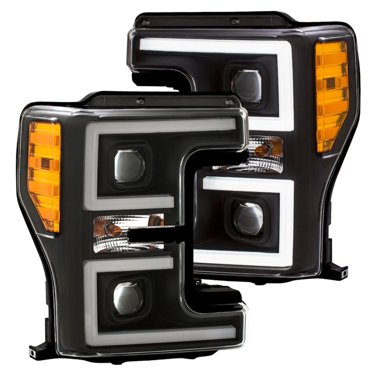 ANZO LED Headlights 17-18 Ford F-250 Super Duty Plank-Style L.E.D. Headlight Black (Pair) - 111388