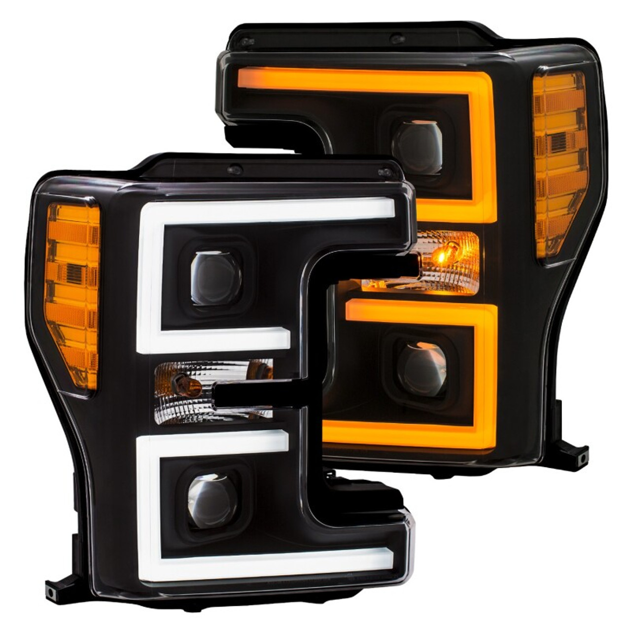 ANZO LED Headlights 17-18 Ford F-250 Super Duty Plank-Style L.E.D. Headlight Black (Pair) - 111388