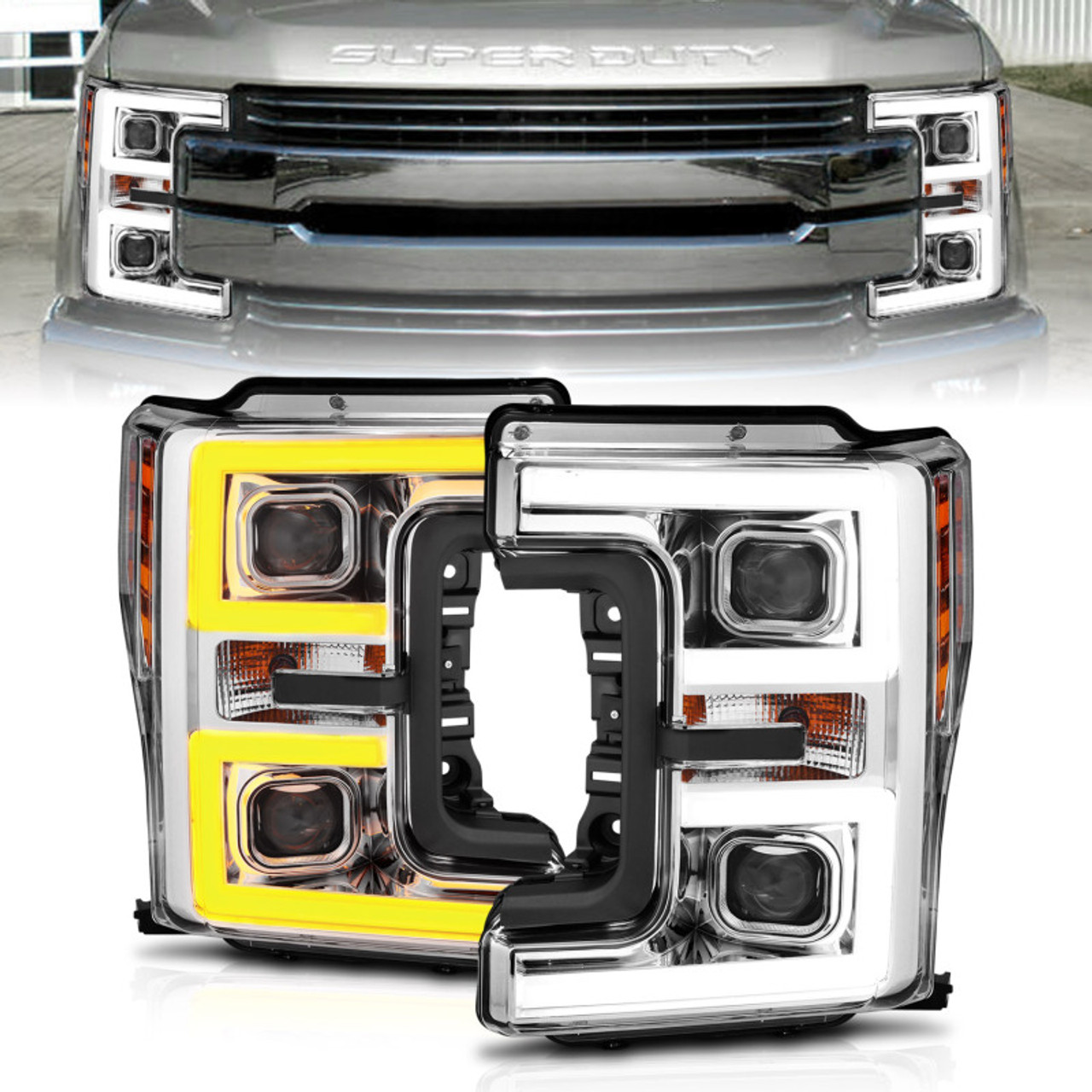 ANZO LED Headlights 17-18 Ford F-250 Super Duty Plank-Style L.E.D. Headlight Chrome (Pair) - 111389