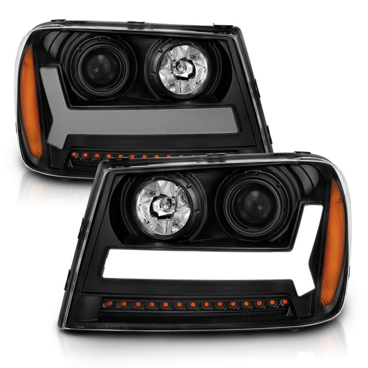 ANZO 2006-2009 Chevrolet Trailblazer Projector Headlights w/ Plank Style Design Black w/ Amber - 111390