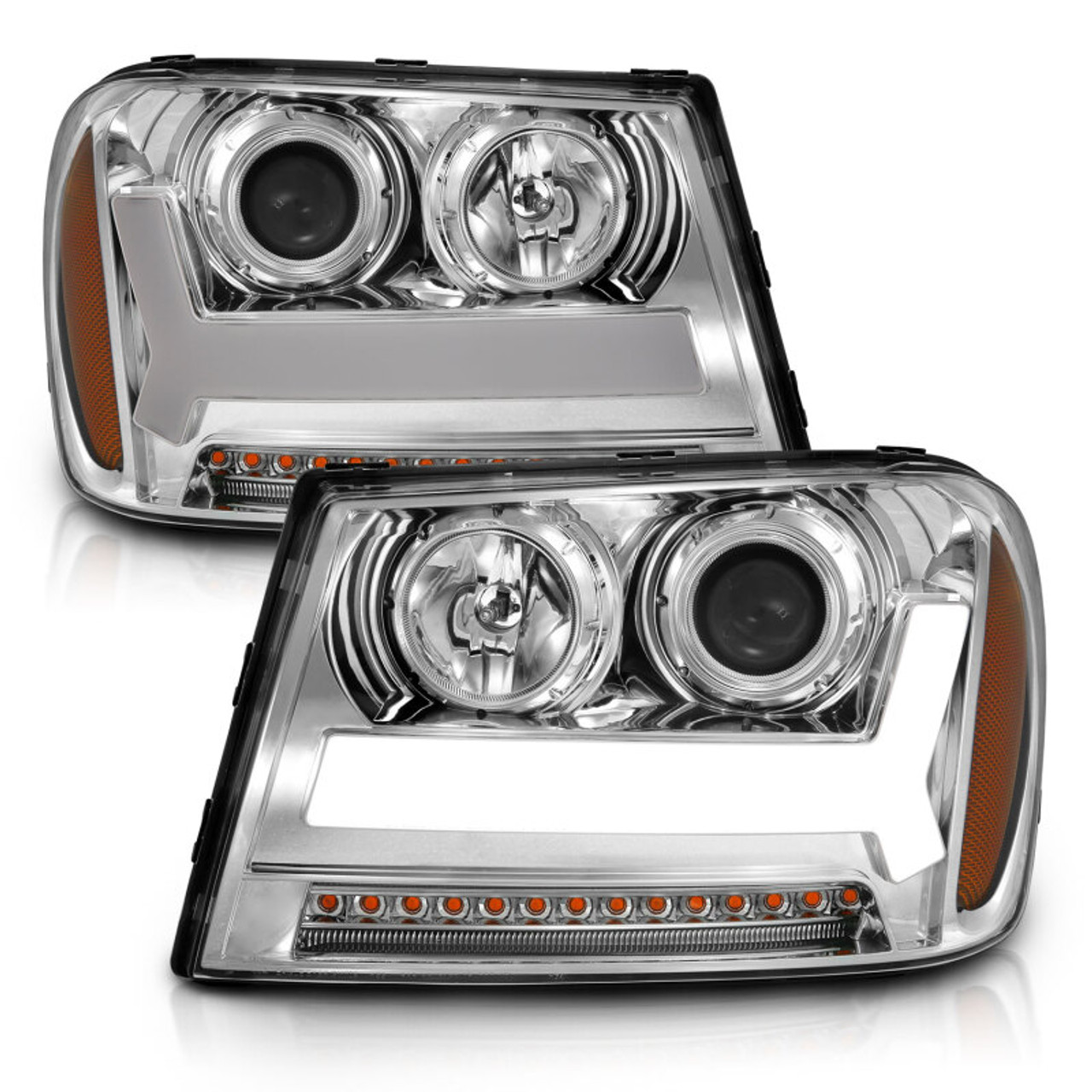 ANZO 2006-2009 Chevrolet Trailblazer Projector Headlights w/ Plank Style Design Chrome w/ Amber - 111391