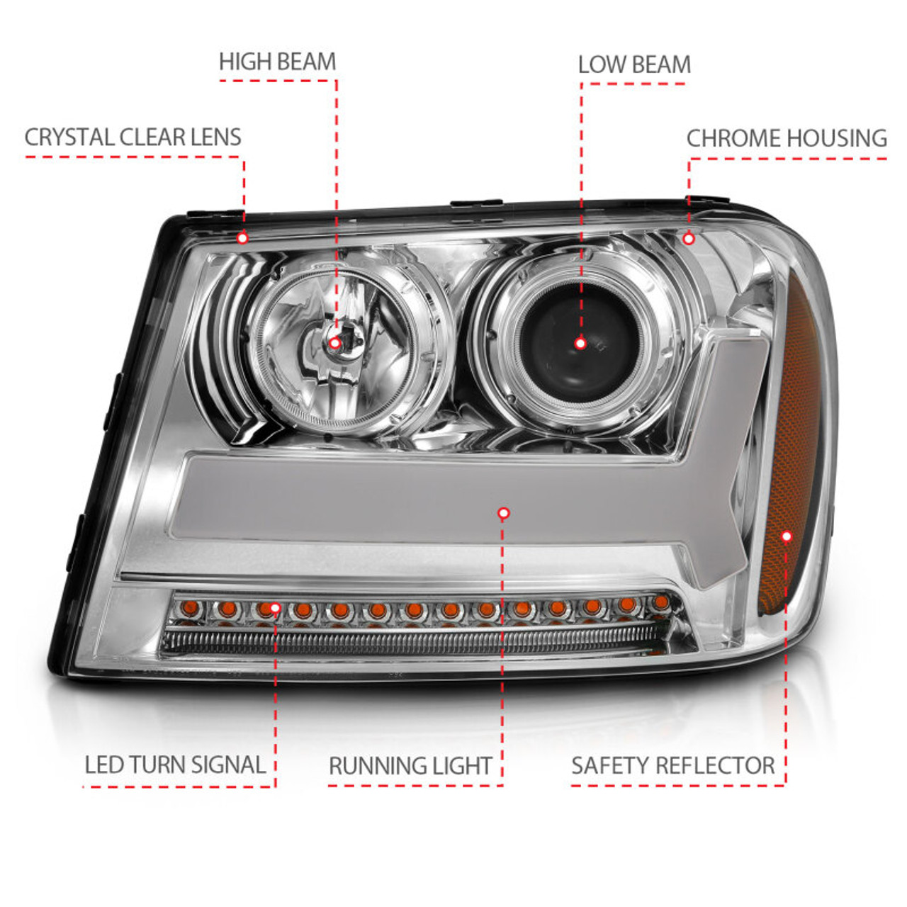 ANZO 2006-2009 Chevrolet Trailblazer Projector Headlights w/ Plank Style Design Chrome w/ Amber - 111391
