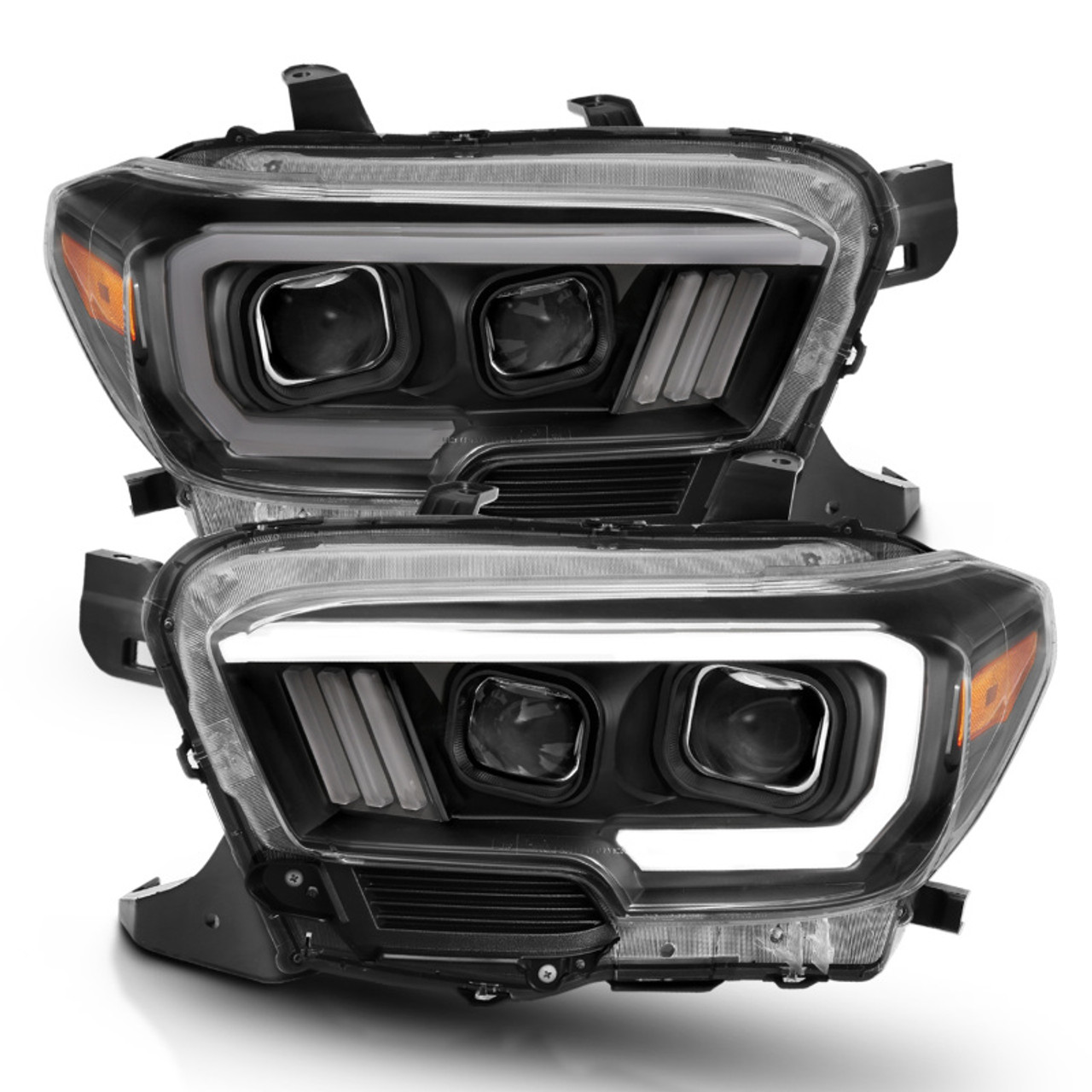 ANZO 2016-2017 Toyota Tacoma Projector Headlights w/ Plank Style Switchback Black w/ Amber - 111396