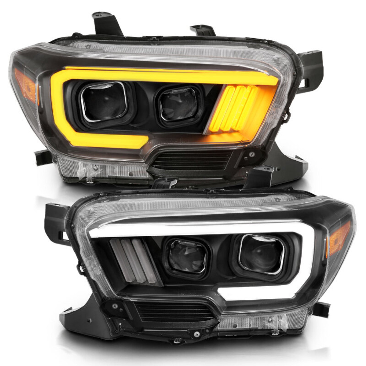 ANZO 2016-2017 Toyota Tacoma Projector Headlights w/ Plank Style Switchback Black w/ Amber - 111396