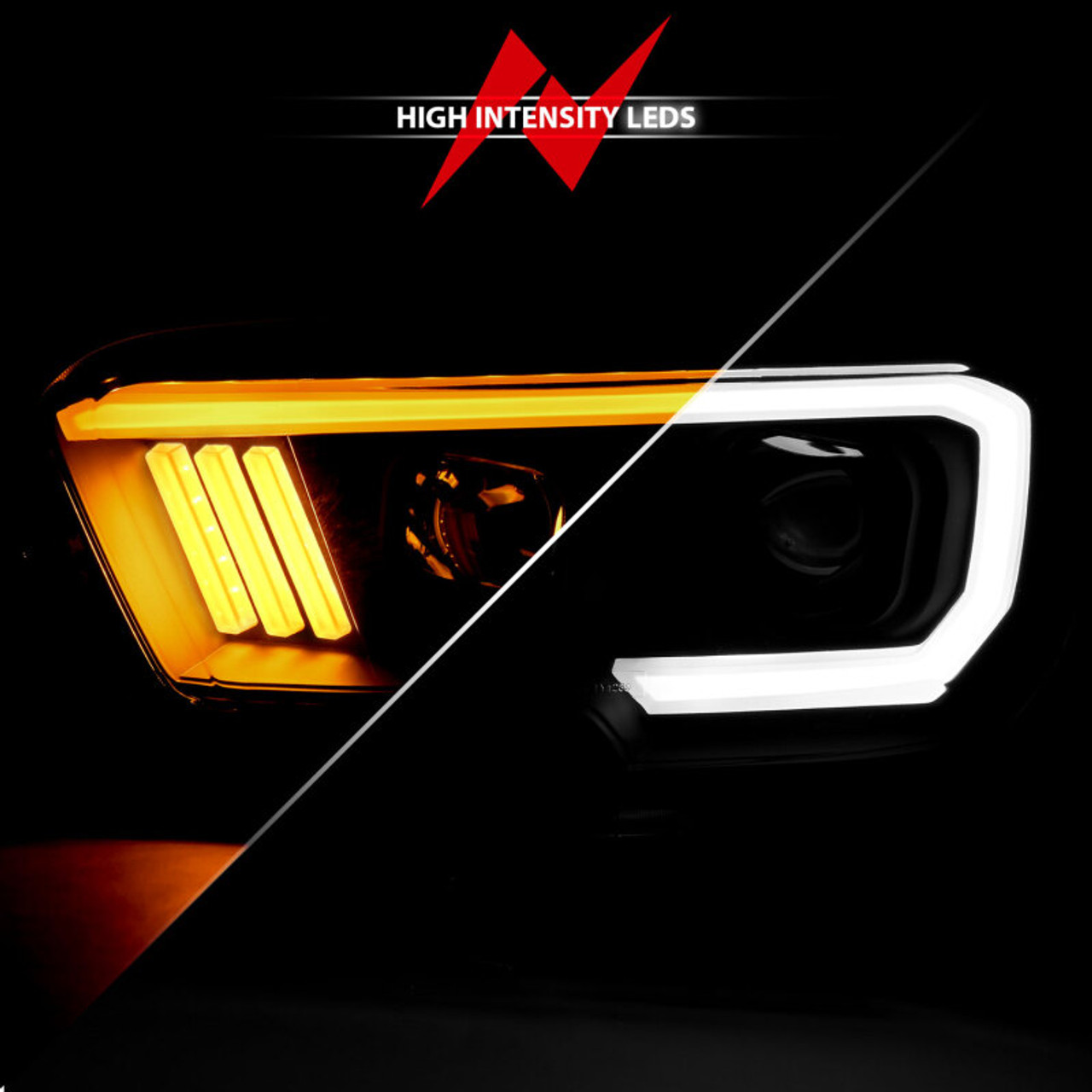 ANZO 2016-2017 Toyota Tacoma Projector Headlights w/ Plank Style Switchback Black w/ Amber - 111396