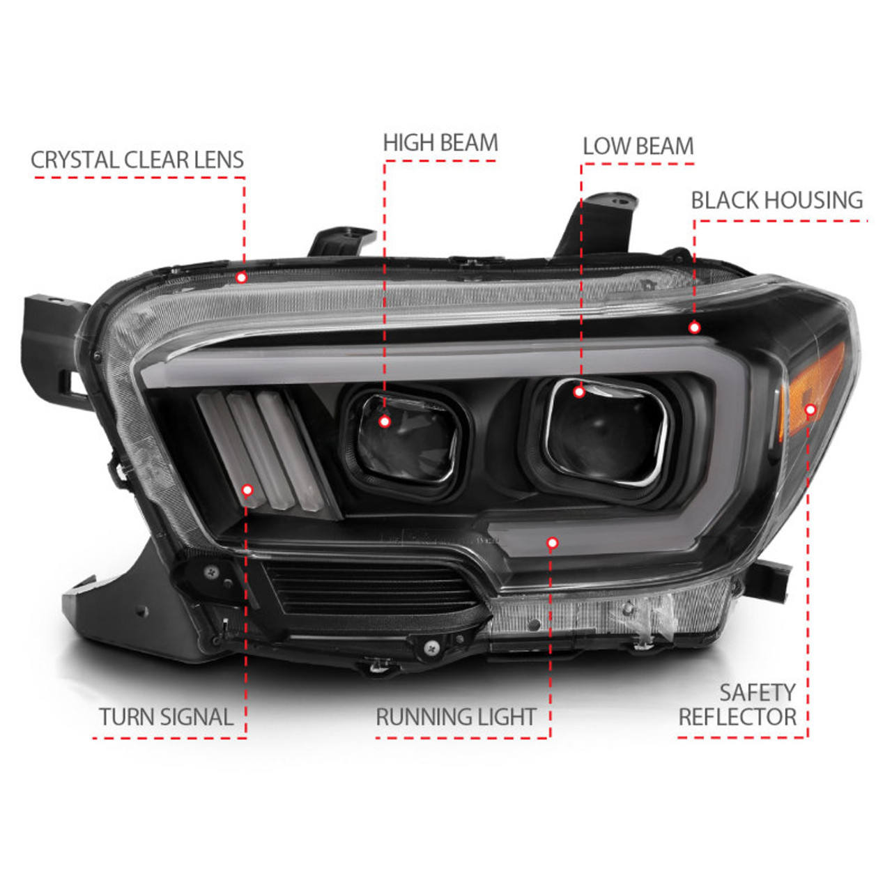 ANZO 2016-2017 Toyota Tacoma Projector Headlights w/ Plank Style Switchback Black w/ Amber - 111396