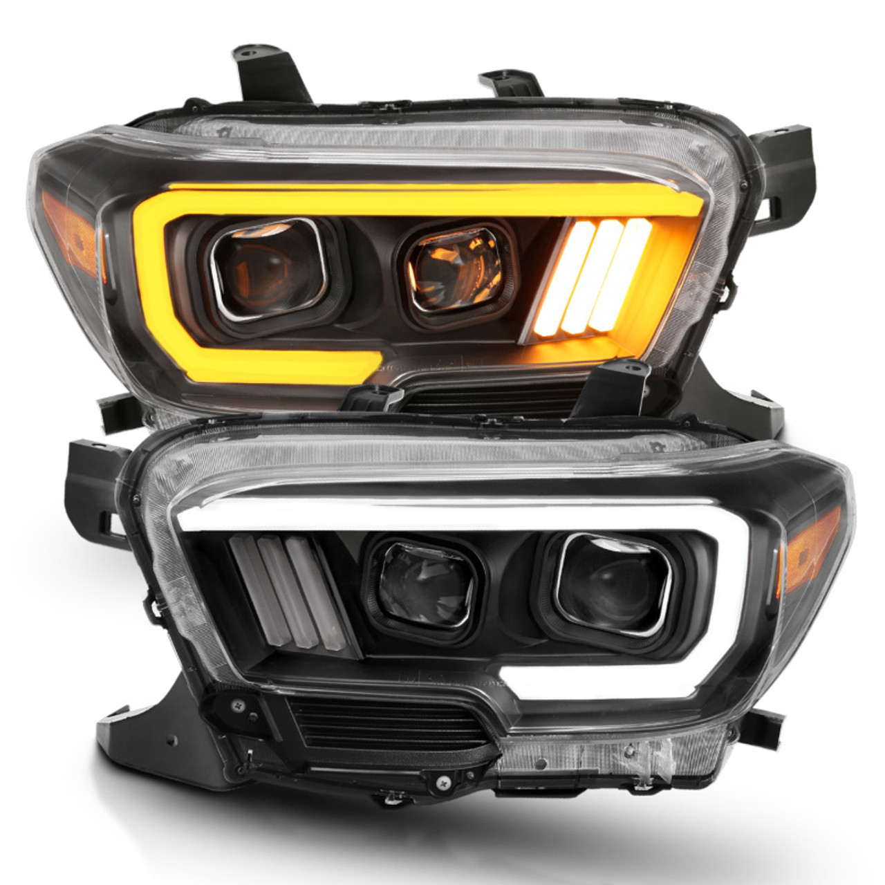 ANZO 2016-2017 Toyota Tacoma Projector Headlights w/ Plank Style Switchback Black w/ Amber - 111396