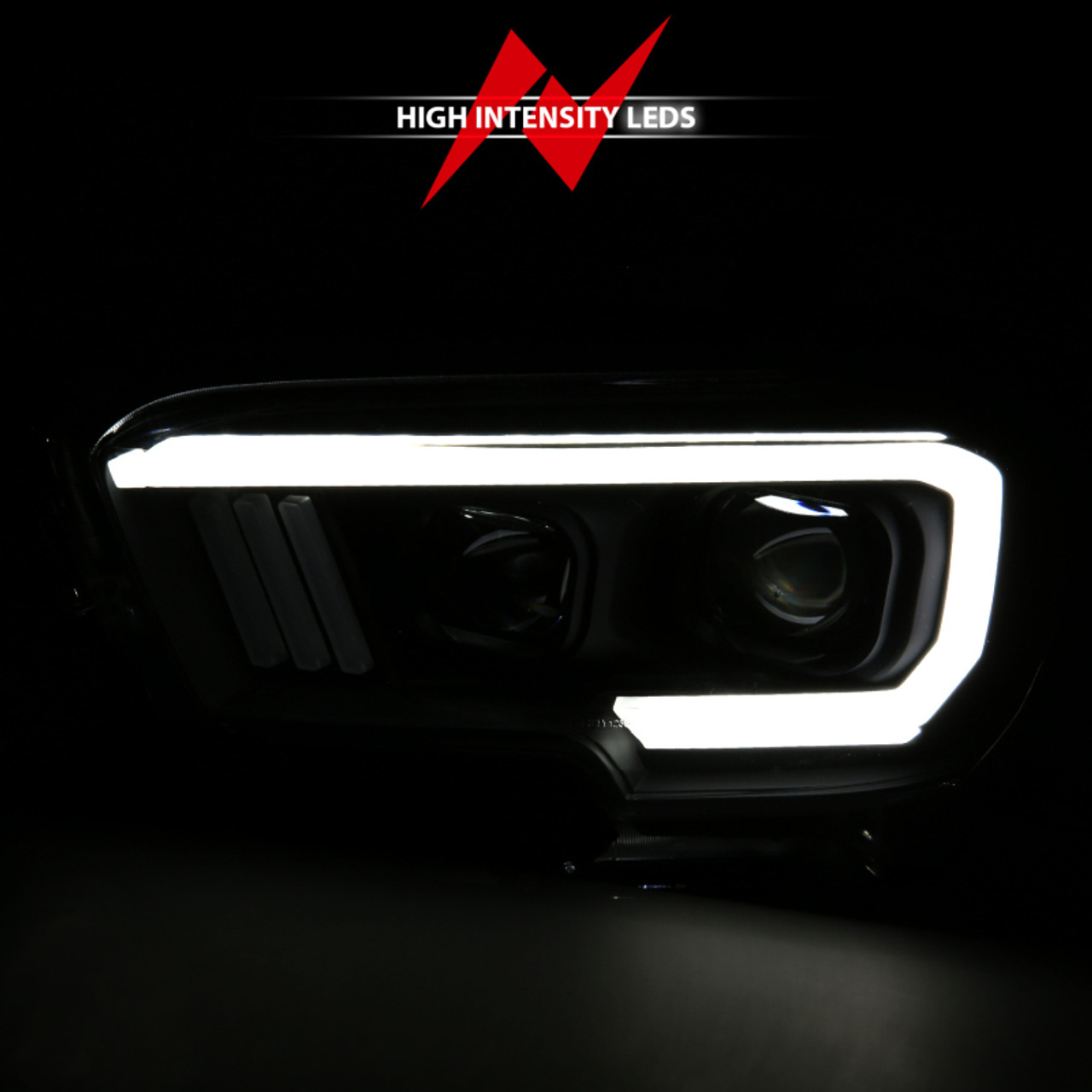 ANZO 2016-2017 Toyota Tacoma Projector Headlights w/ Plank Style Switchback Black w/ Amber - 111396