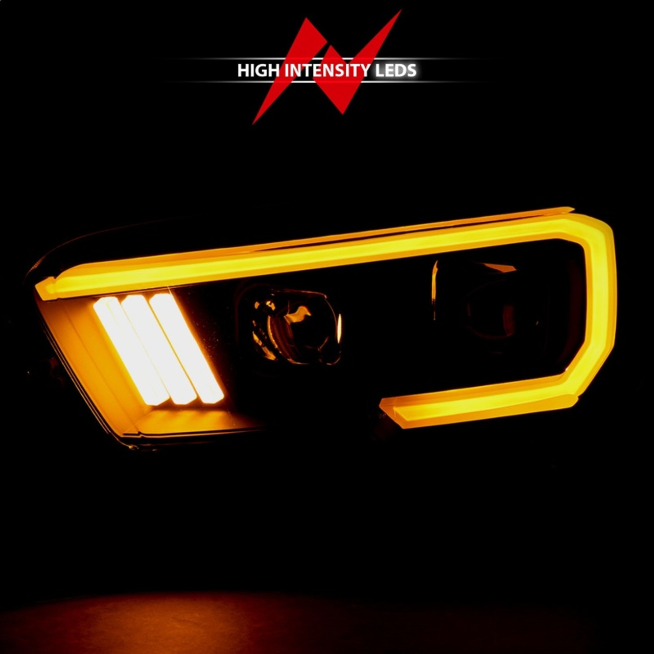ANZO 2016-2017 Toyota Tacoma Projector Headlights w/ Plank Style Switchback Black w/ Amber w/ DRL - 111397