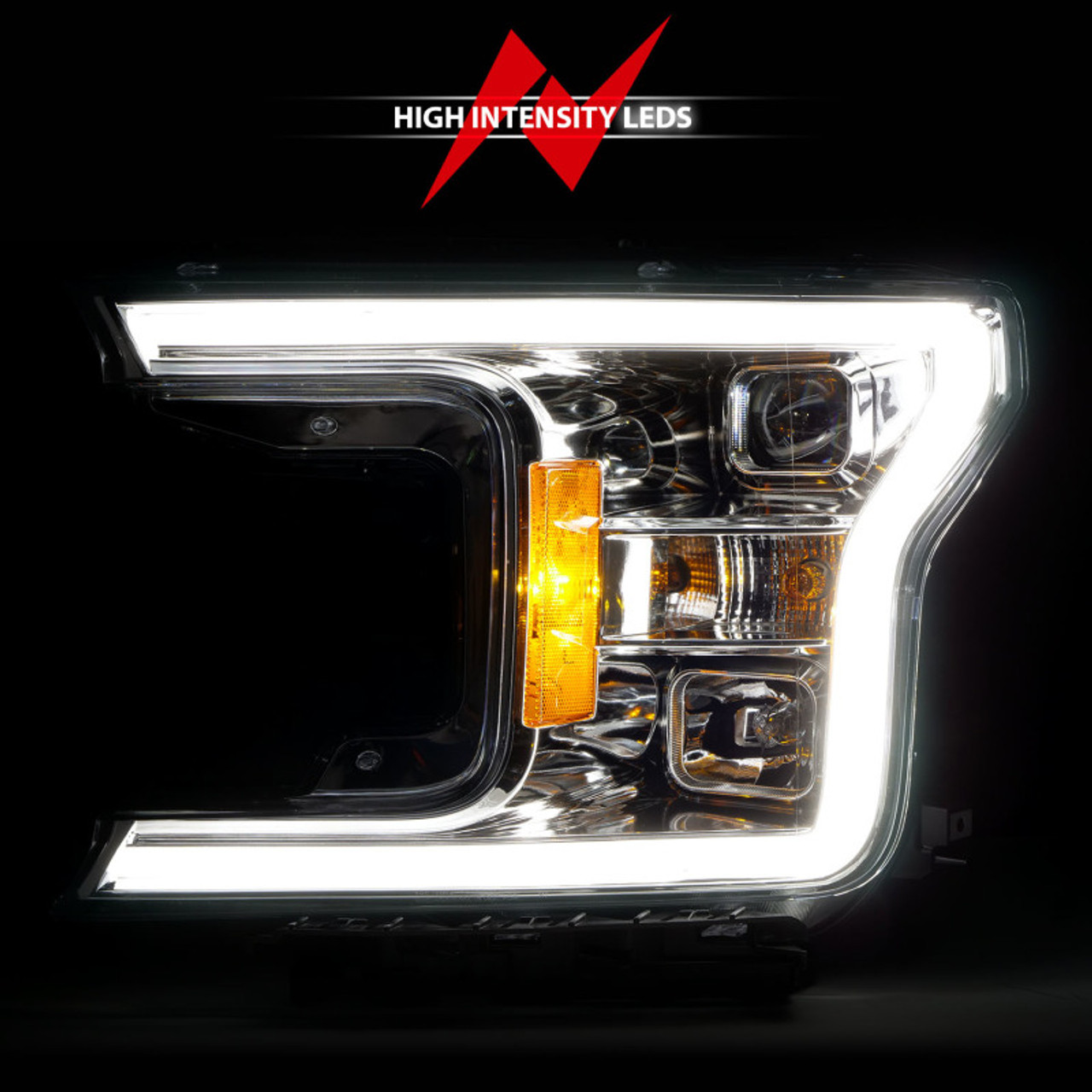 ANZO 18-19 Ford F-150 Projector Headlights w/Plank Style Switchback Chrome w/Amber - 111399