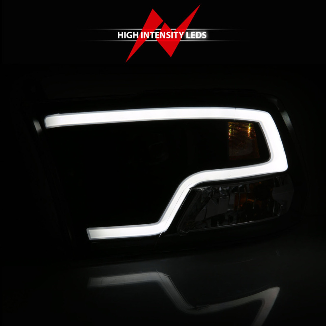ANZO 09-18 Dodge Ram 1500 Plank Style Projector Headlights Black w/ Halo - 111404