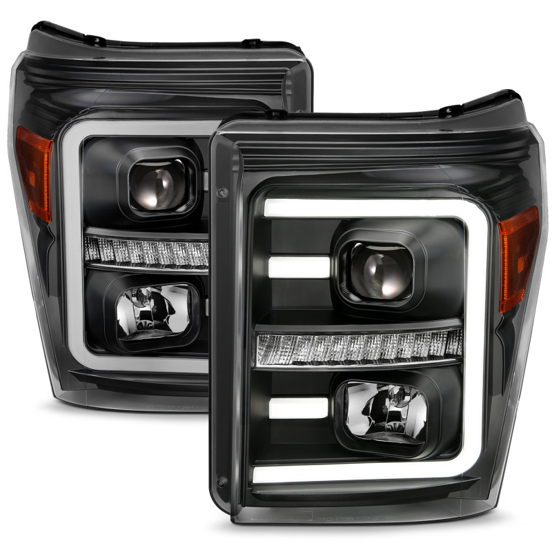 ANZO 2011-2016 Ford F250 Projector Headlights w/ Plank Style Switchback Black w/ Amber - 111406