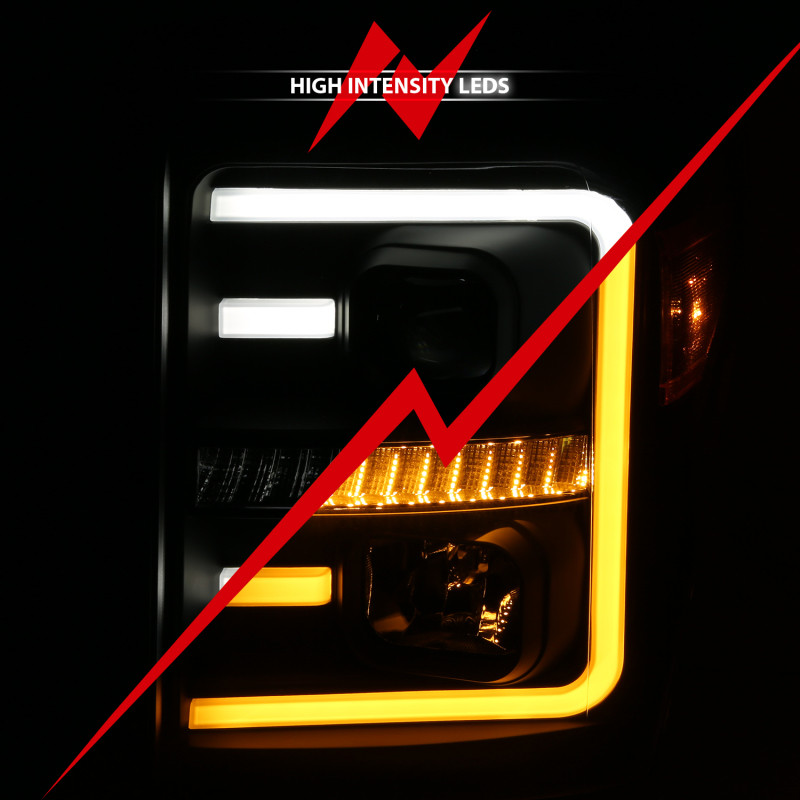 ANZO 2011-2016 Ford F250 Projector Headlights w/ Plank Style Switchback Black w/ Amber - 111406