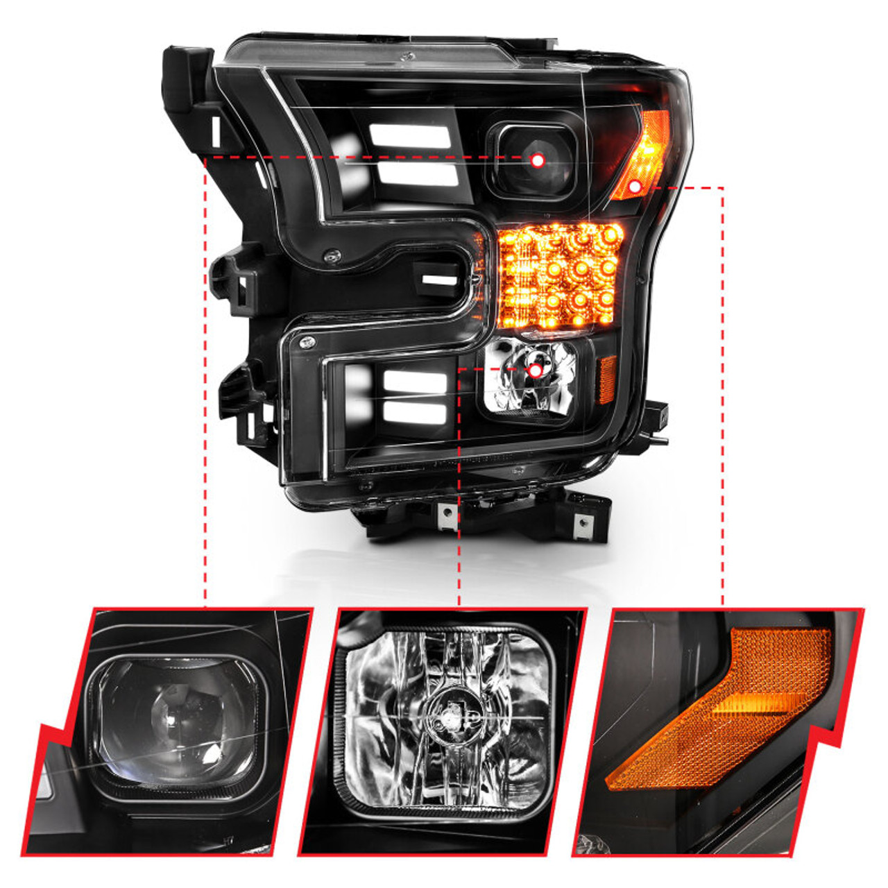 anz111408 ANZO 15-17 フォード F-150 Project ヘッドライト w/ Plank Style Design ブラック w/ Amber Sequential Turn Signal SP店 ANZO 15-17 フォード F-150 Project ヘッドライト w⁄ Plank Style