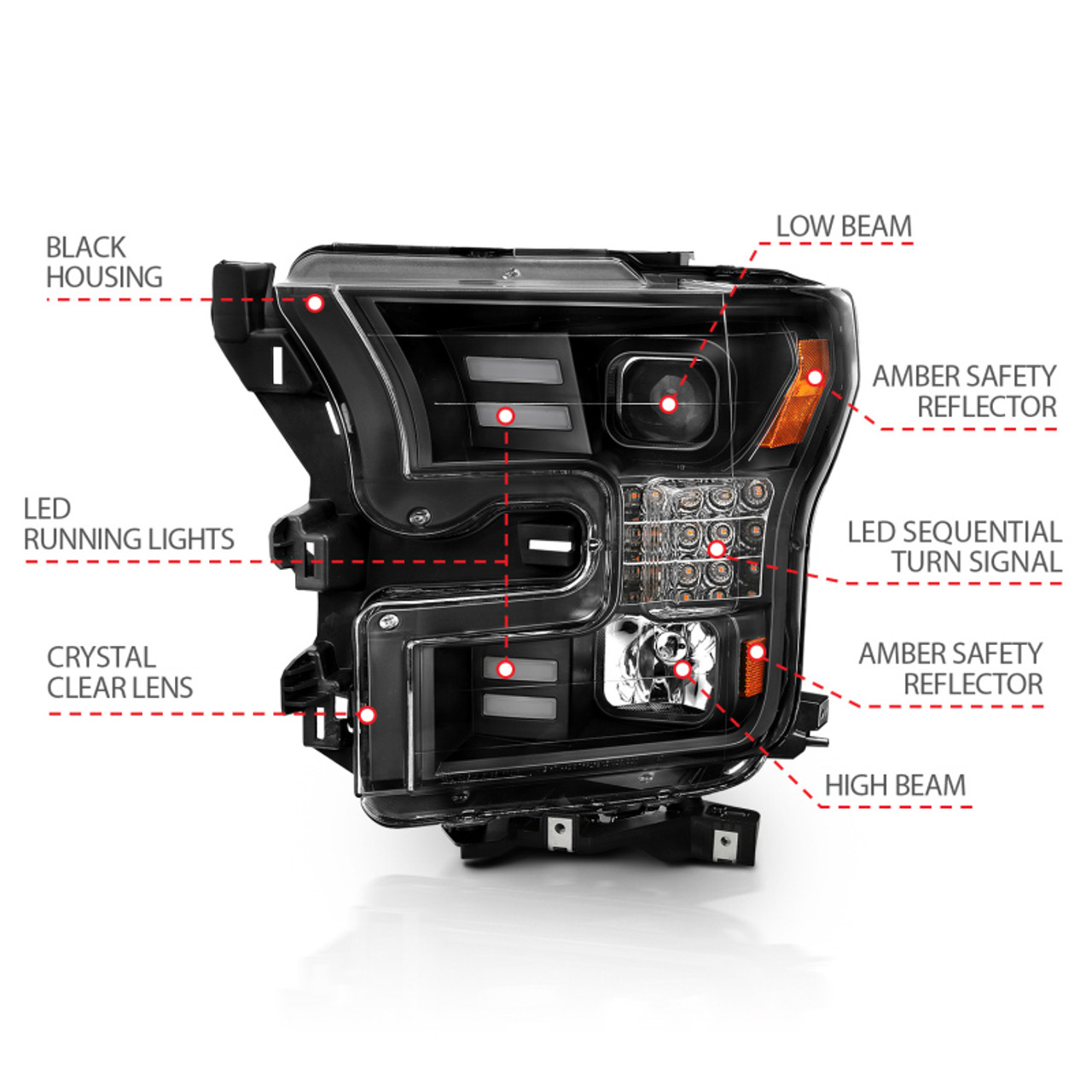 anz111408 ANZO 15-17 フォード F-150 Project ヘッドライト w/ Plank Style Design ブラック w/ Amber Sequential Turn Signal SP店 ANZO 15-17 フォード F-150 Project ヘッドライト w⁄ Plank Style
