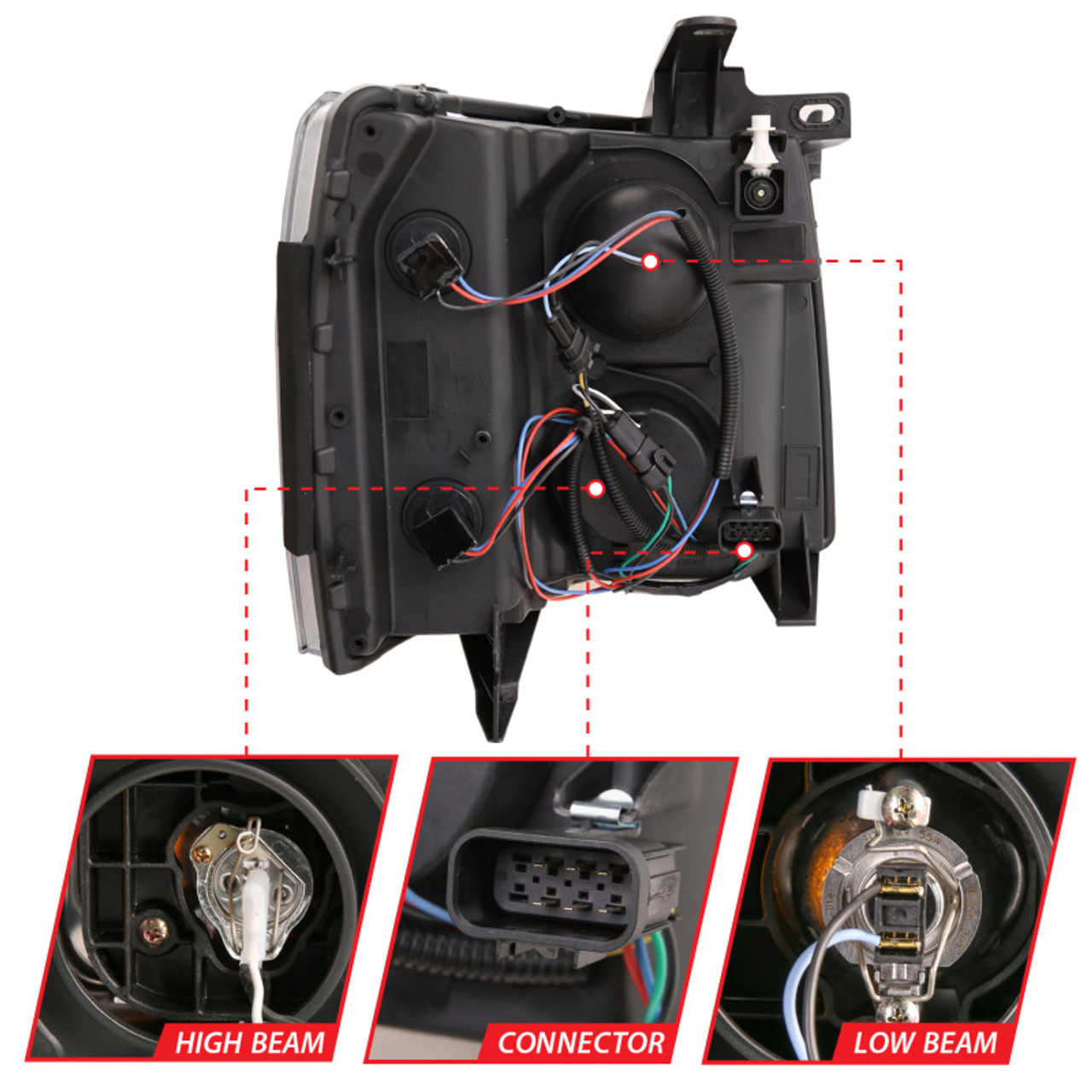 ANZO 07-13 Chevrolet Silverado 1500 Plank Style Projector Headlights Black w/ Amber - 111410