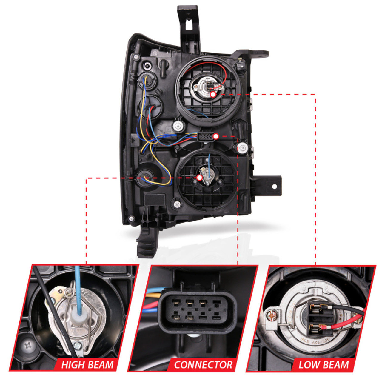 ANZO 14-15 Chevrolet Silverado 1500 Projector Headlights w/ Plank Style Switchback Black w/ Amber - 111412