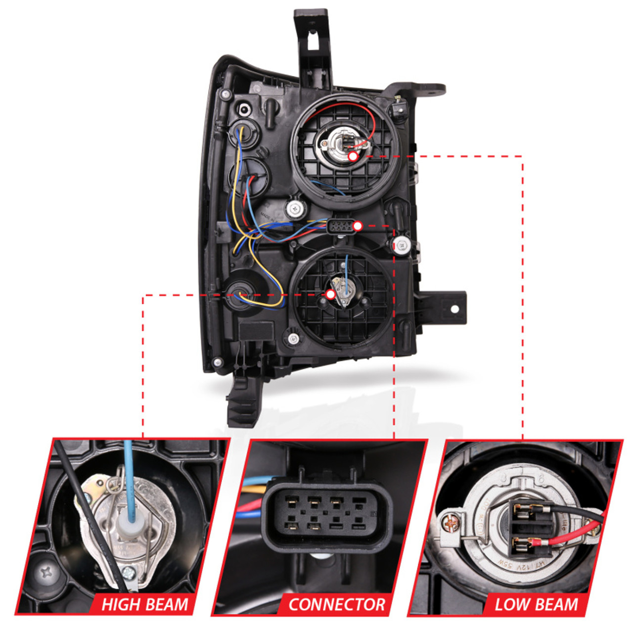 ANZO 14-15 Chevrolet Silverado 1500 Projector Headlights w/ Plank Style Switchback Black w/ Amber - 111412