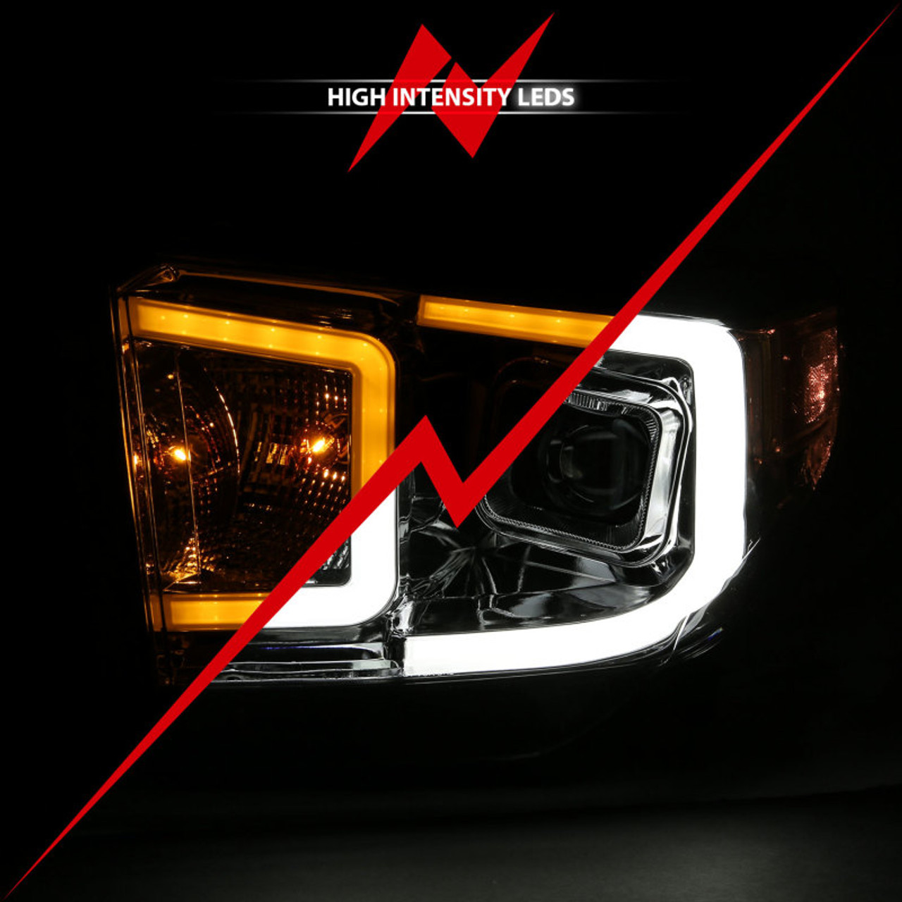 ANZO 14-17 Toyota Tundra Plank Style Projector Headlights Chrome w/ Amber - 111415